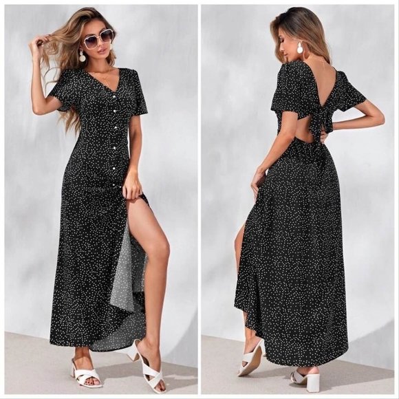 Dresses & Skirts - SOLD Tie back polka dot maxi dress